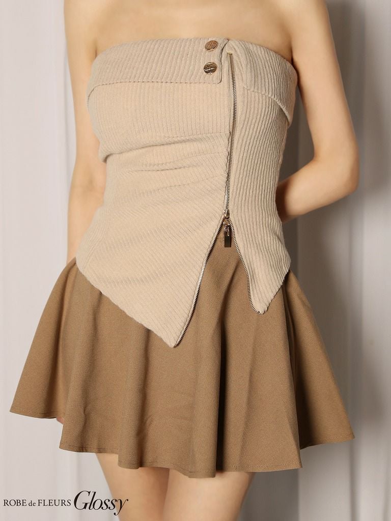 Glossy ローブドフルールグロッシー 【XSサイズあり】ベアトップアシンメトリーセットアップフレアミニキャバドレス gl4607