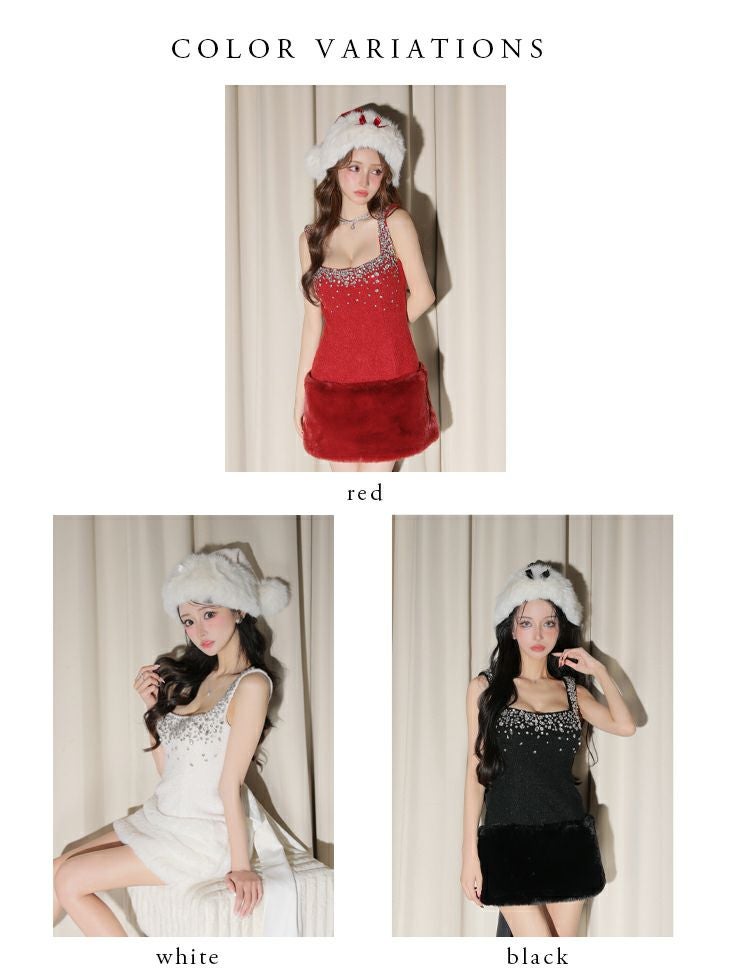 ROBE de FLEURS anier.ROBE ローブドフルール アニエルローブ 【XSサイズあり】Big Ribbon Jeweled Fur Santa ビッグリボンジュエリーファーサンタドレス fm-anier4610