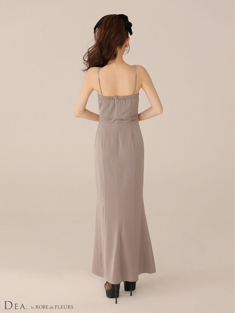 DEA. ディア バイ ローブドフルール 【Lサイズあり】サテンベロアスリットロングキャミキャバドレス de4118