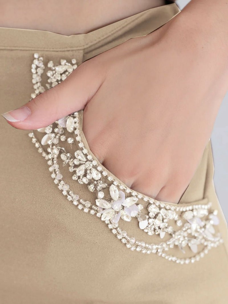 AngelR エンジェルアール ホルターネックパールチェーンビジューセパレート2ピースポケット付きタイトマイクロミニドレス ar25350