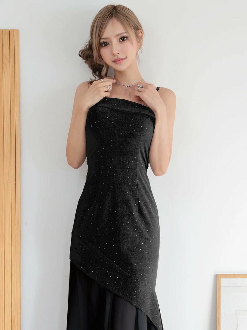 AngelR エンジェルアール アシンメトリーデザインシフォンラメロングミニドレス ar25872-ks