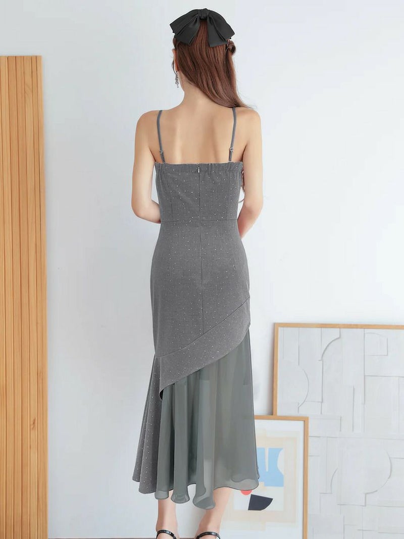 AngelR エンジェルアール アシンメトリーデザインシフォンラメロングミニドレス ar25872-ks