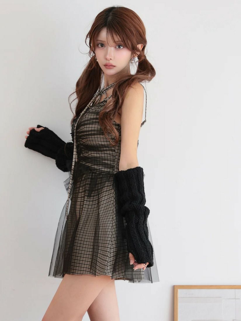 AngelR エンジェルアール クロスネックチェックレースフレアマイクロミニドレス ar25866-ks