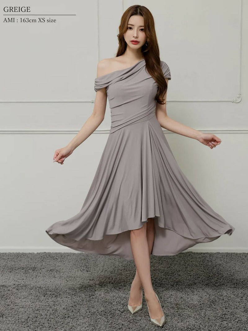 Veautt ヴュート ワンショルダーアシンメトリーフレアミディアムドレス  vt022527-ks