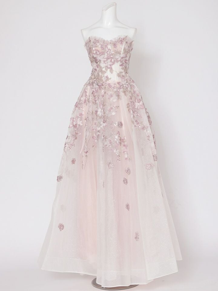 vanityME.couture. バニティミークチュール エレガントフラワー立体刺繍 スパンコール コルセット プリンセス ロングドレス バースデードレス モーヴ vctr-l-a1455