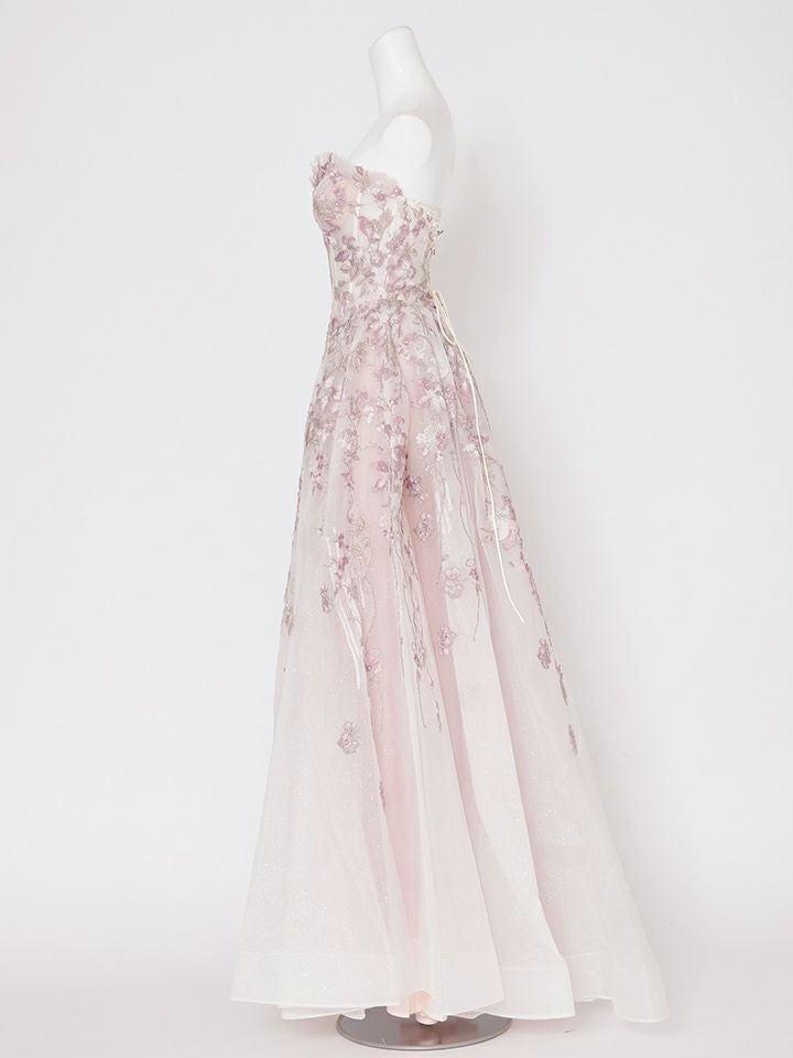 vanityME.couture. バニティミークチュール エレガントフラワー立体刺繍 スパンコール コルセット プリンセス ロングドレス バースデードレス モーヴ vctr-l-a1455