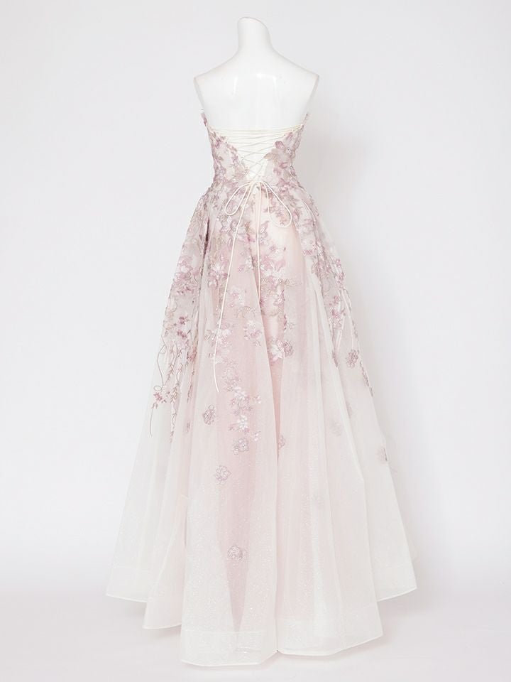 vanityME.couture. バニティミークチュール エレガントフラワー立体刺繍 スパンコール コルセット プリンセス ロングドレス バースデードレス モーヴ vctr-l-a1455