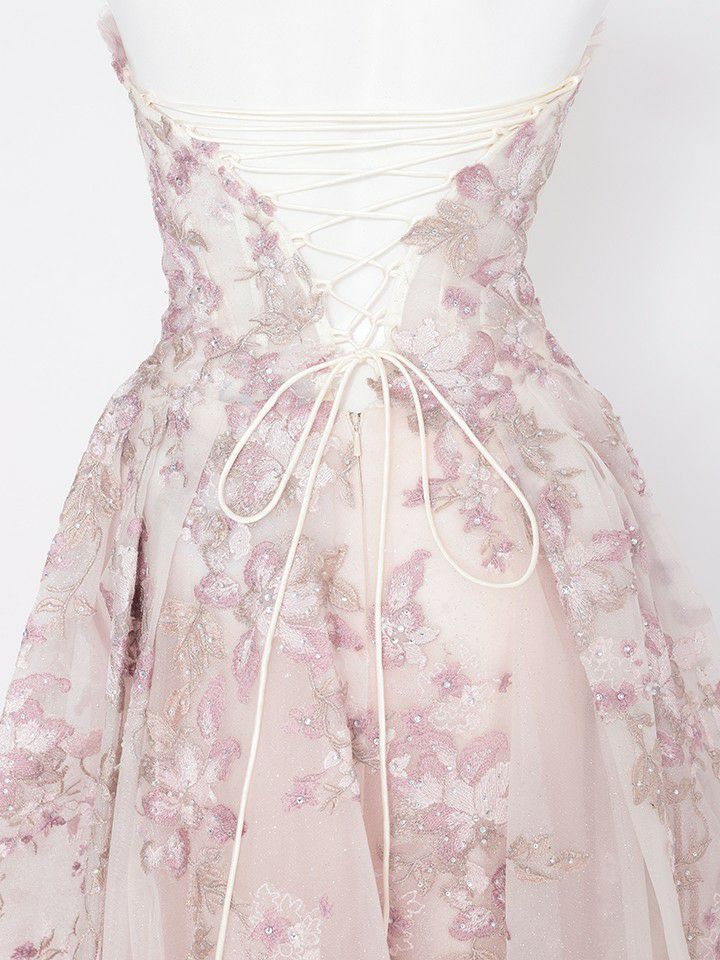 vanityME.couture. バニティミークチュール エレガントフラワー立体刺繍 スパンコール コルセット プリンセス ロングドレス バースデードレス モーヴ vctr-l-a1455