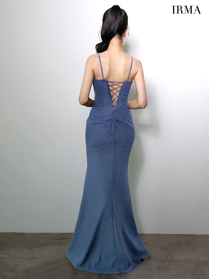 IRMA イルマ フロントジップ/ビジュー刺繍/スリット入り/タイト ロングドレス ir51970-c