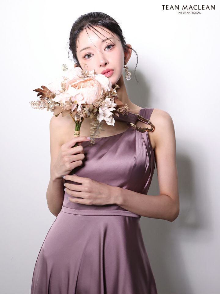 JEAN MACLEAN ジャンマクレーン ワンショル/ショール付き/サテン/ワンカラー/Aライン/フレア/ロングドレス ja51976-c