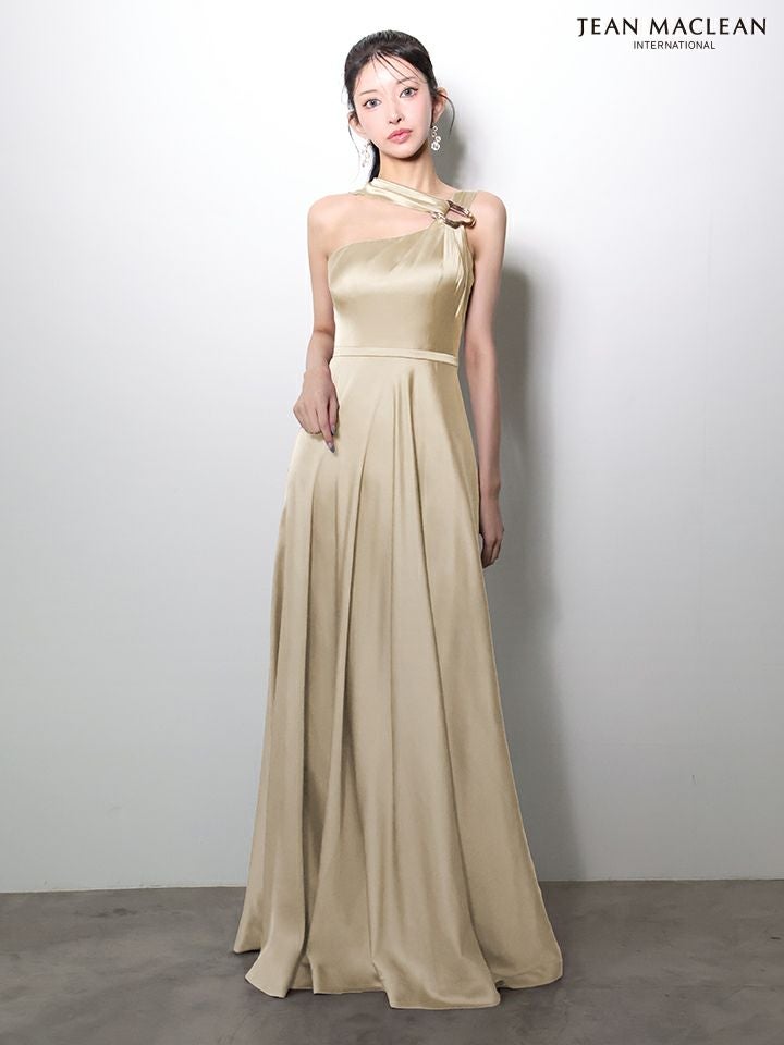 JEAN MACLEAN ジャンマクレーン ワンショル/ショール付き/サテン/ワンカラー/Aライン/フレア/ロングドレス ja51976-c