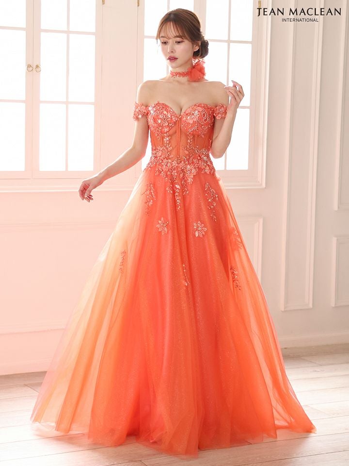 JEAN MACLEAN ジャンマクレーン スパンコール刺繍/コサージュチョーカー付き/オフショル/姫/ロングドレス ja51979-c