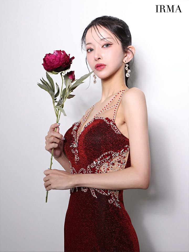 IRMA イルマ ラメニット/ラグジュアリービジュー/カットアウト/スリット入り/タイト ロングドレス ir51971-c