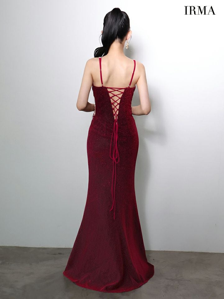 IRMA イルマ ラメニット/ラグジュアリービジュー/カットアウト/スリット入り/タイト ロングドレス ir51971-c