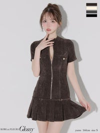Glossy ローブドフルールグロッシー 【XSサイズあり】起毛ニットジップアップ半袖セットアップミニキャバドレス gl3964-c