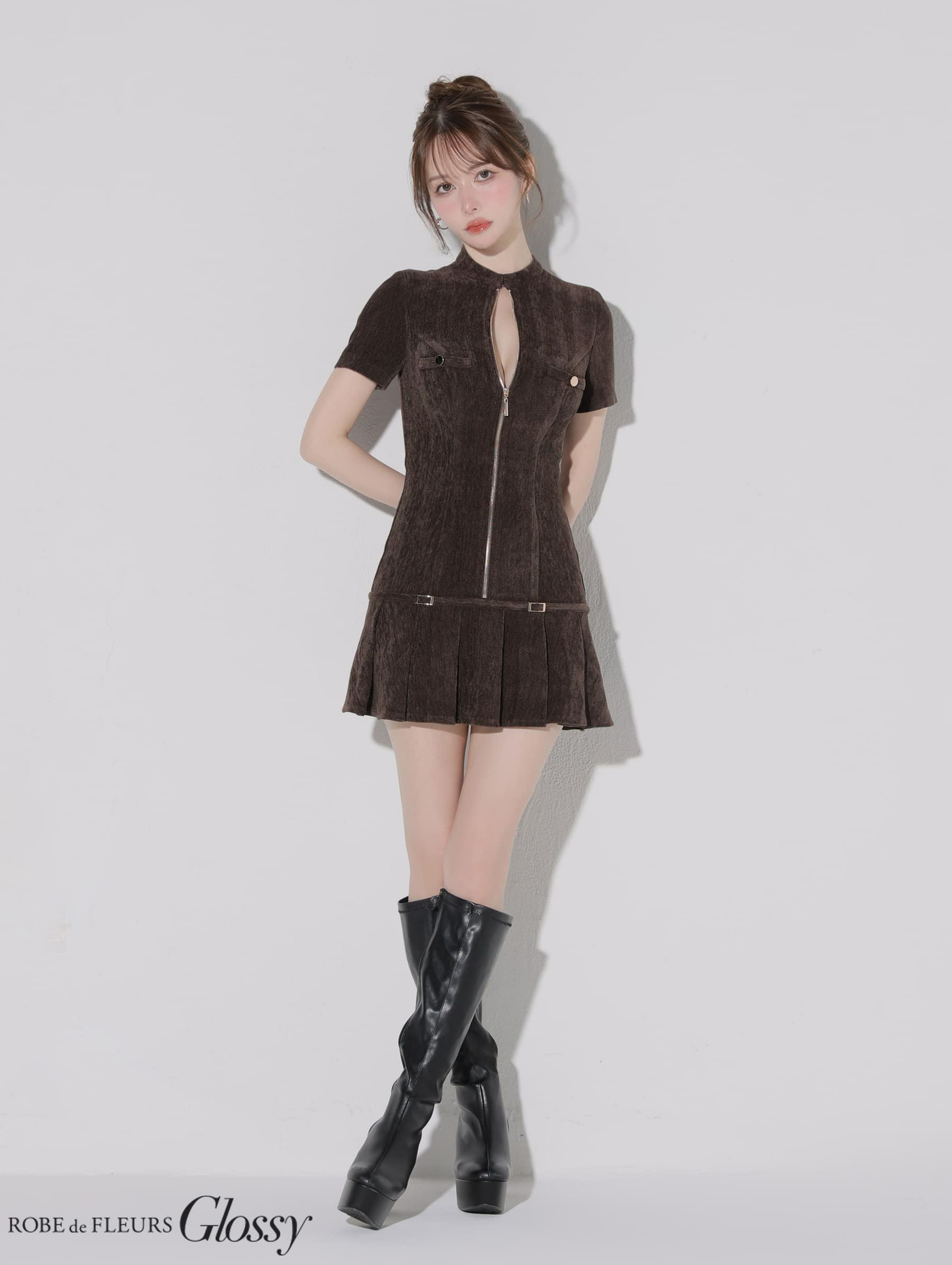 Glossy ローブドフルールグロッシー 【XSサイズあり】起毛ニットジップ