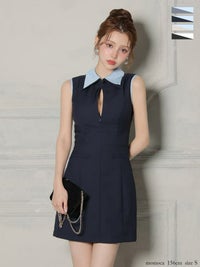 ROBE de FLEURS ローブドフルール 【XS～Lサイズあり】襟付きノースリーブタイトミニキャバドレス fm4228-c