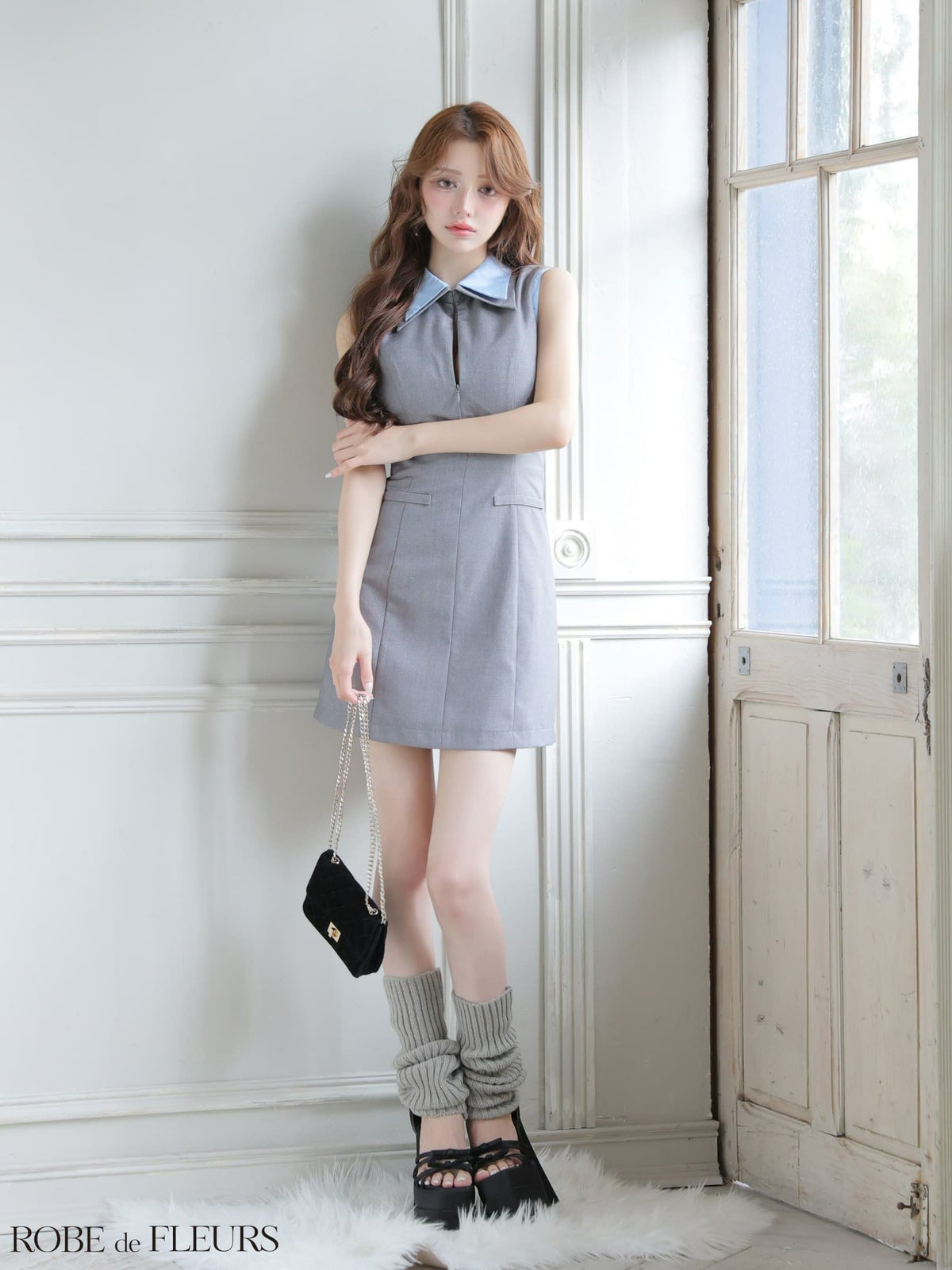 ROBE de FLEURS ローブドフルール 【XS～Lサイズあり】襟付きノースリーブタイトミニキャバドレス fm4228-c