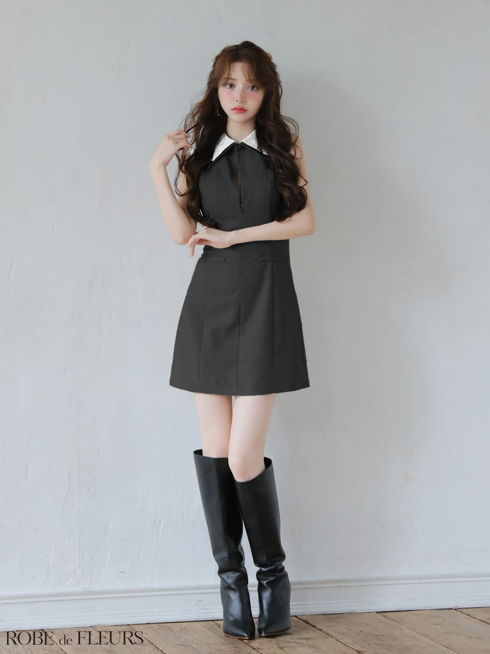 ROBE de FLEURS ローブドフルール 【XS～Lサイズあり】襟付きノースリーブタイトミニキャバドレス fm4228-c