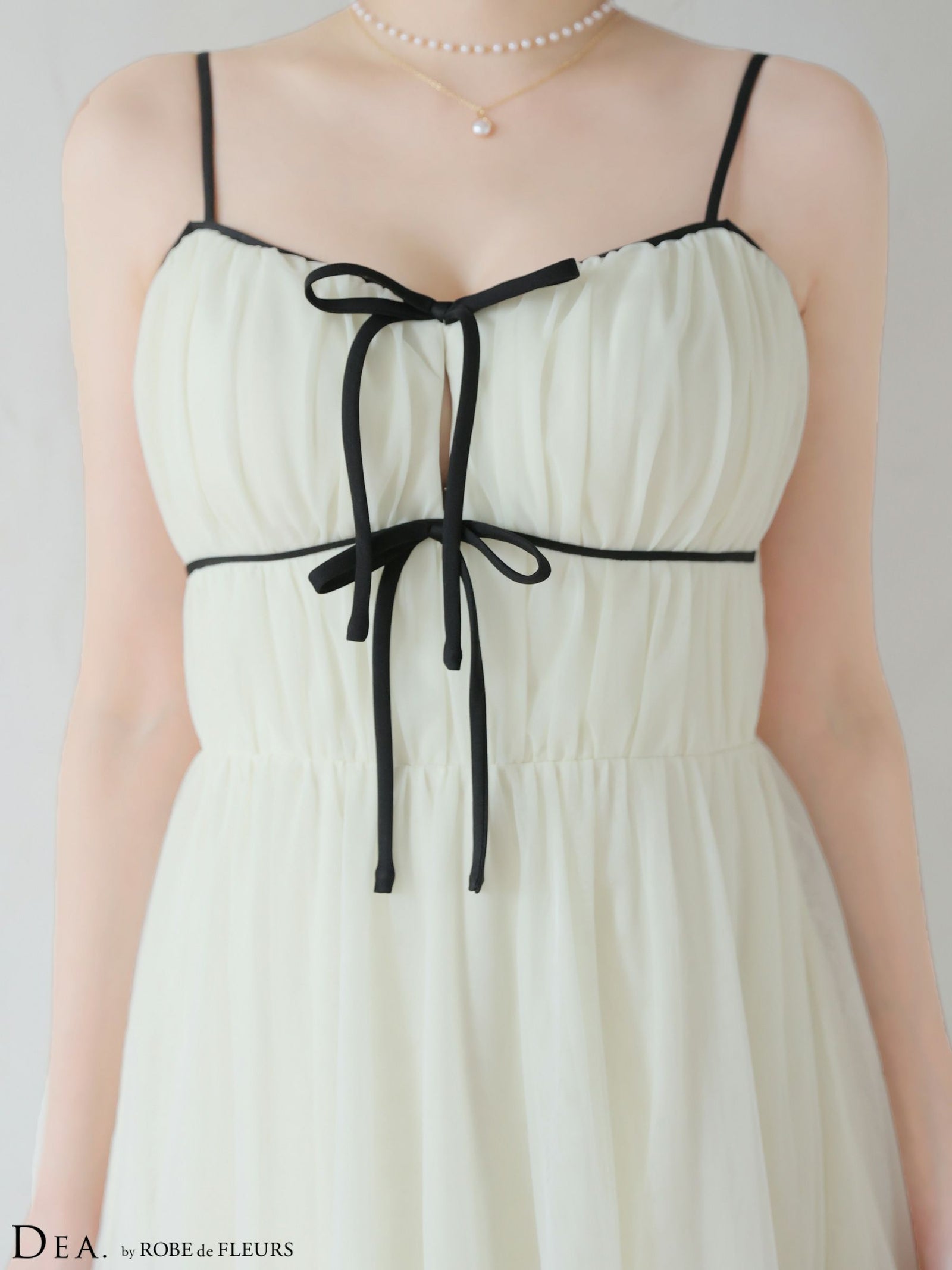 ROBE de FLEURS ローブドフルール 【XSサイズあり】 ドットパールリボン チュールフレアロングキャバドレス fm4335