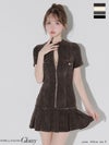 Glossy ローブドフルールグロッシー 【XSサイズあり】起毛ニットジップアップ半袖セットアップミニキャバドレス gl3964