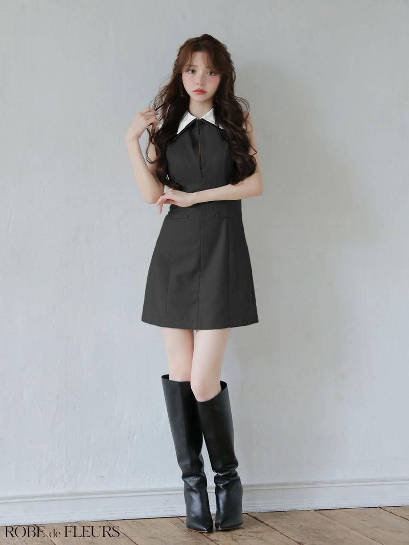 ROBE de FLEURS ローブドフルール 【XS～Lサイズあり】襟付きノースリーブタイトミニキャバドレス fm4228