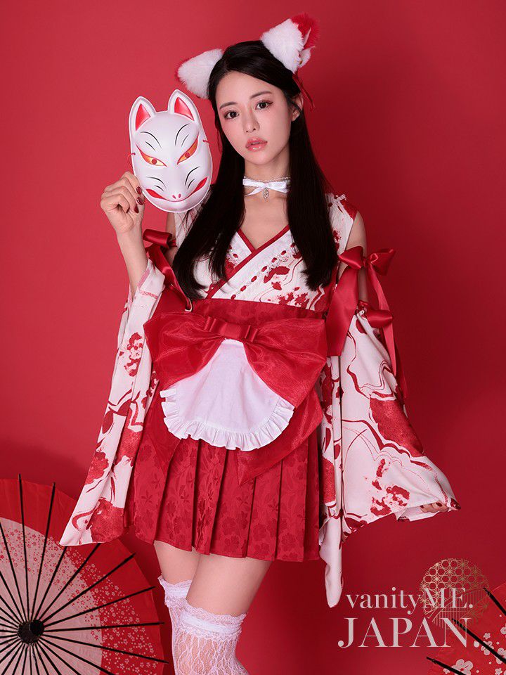 3点セット】コスプレ 狐メイド KITSUNE MAID 白×赤｜vcsot-250837-1-ac