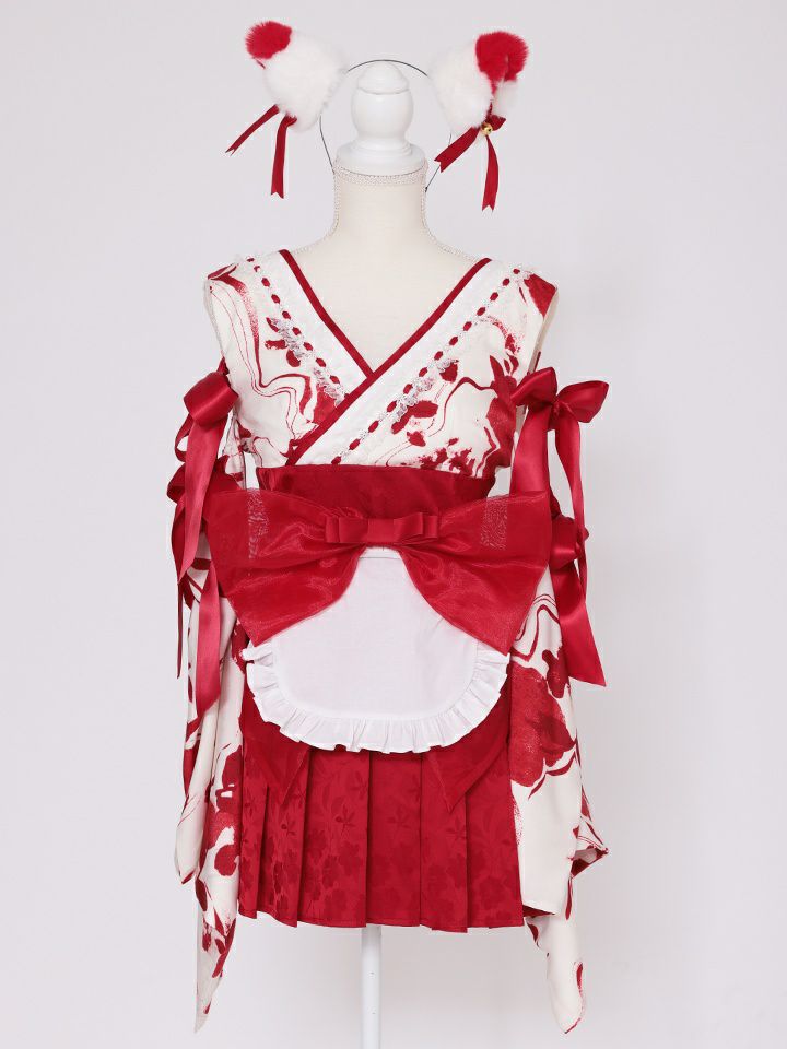 3点セット】コスプレ 狐メイド KITSUNE MAID 白×赤｜vcsot-250837-1-ac