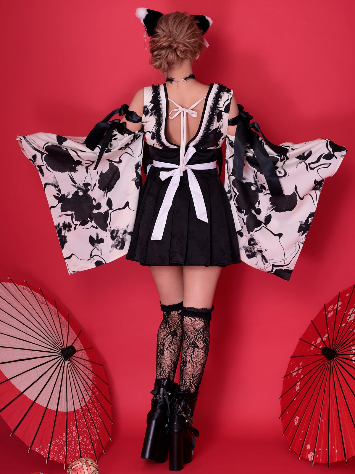 【3点セット】コスプレ 狐メイド KITSUNE MAID 白×黒｜vcsot-250837-2-ac
