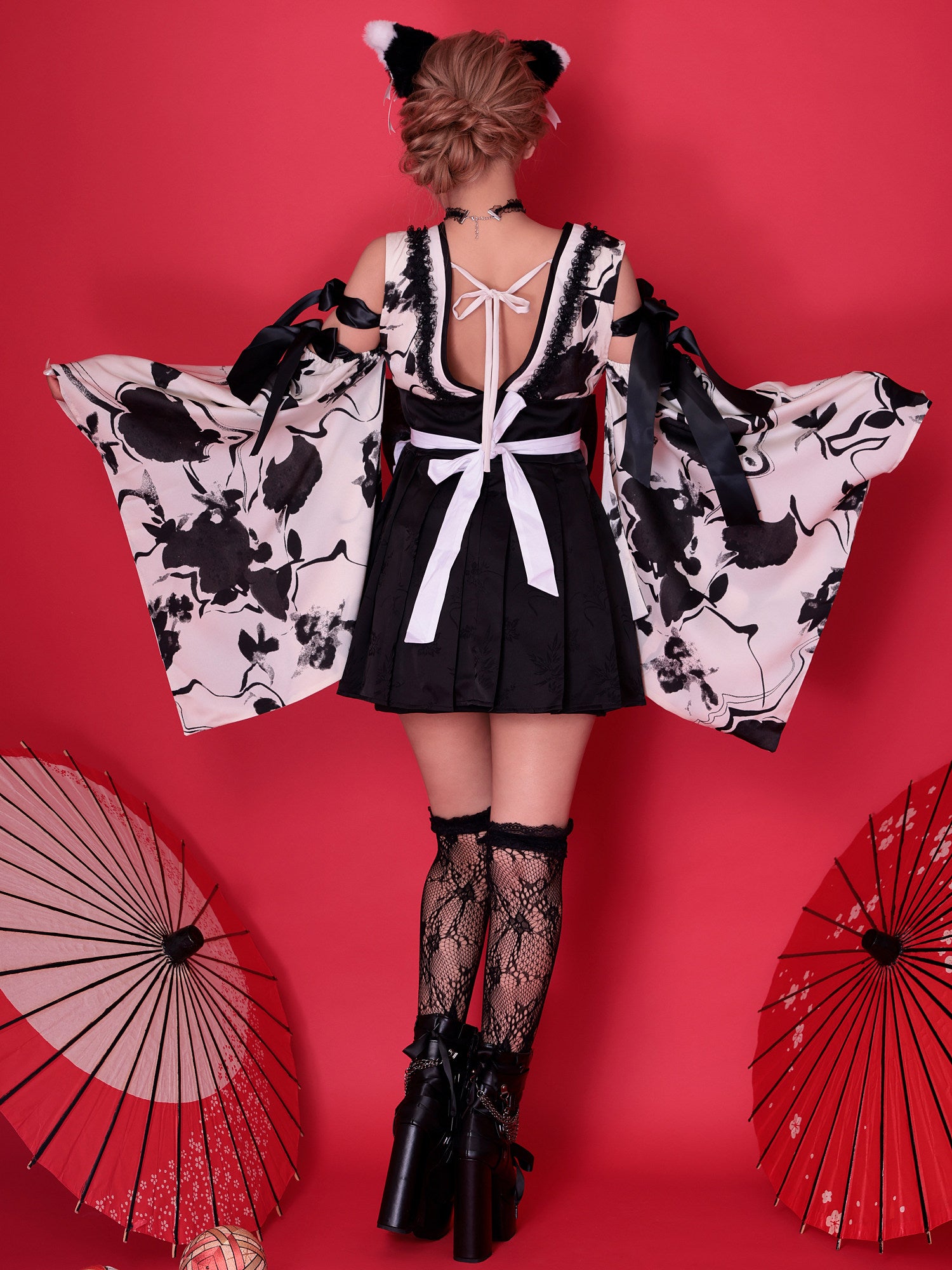 【3点セット】コスプレ 狐メイド KITSUNE MAID 白×黒｜vcsot-250837-2-ac