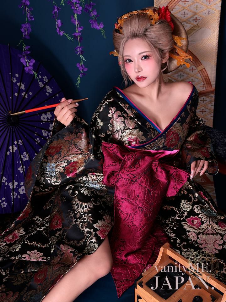 vanityME 2点セット 花魁大奥コスプレ 和柄 和装 着物 ドレス 2点セット】花魁 大奥 コスプレ 大奥#3 菖蒲 AYAME 黒×金 和柄 本格