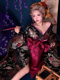 【Sサイズ：10月中旬頃入荷予定】【2点セット】花魁 大奥 コスプレ 大奥#3 菖蒲 AYAME 黒×金 和柄 本格和装 着物 花魁ドレス｜ vcsot-250673-ac