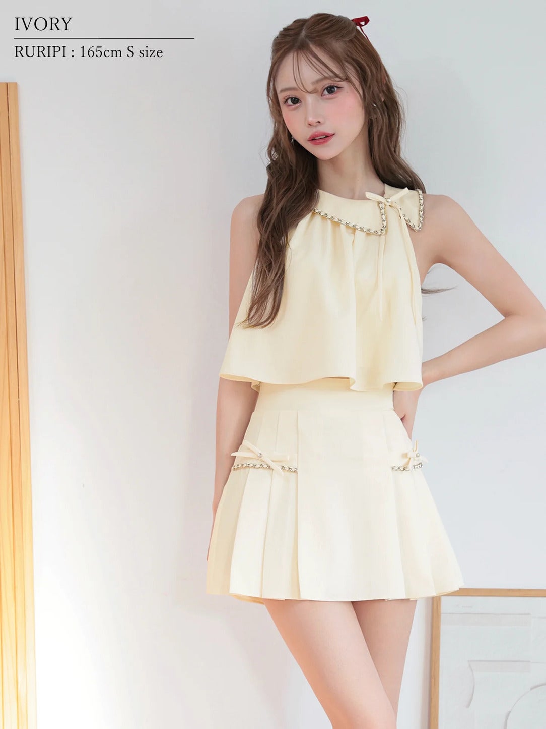 AngelR エンジェルアール ワンカラーアメスリチェーンリボンプリーツ