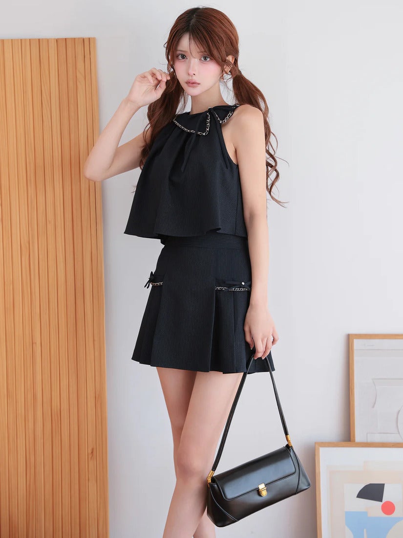 AngelR エンジェルアール ワンカラーアメスリチェーンリボンプリーツ