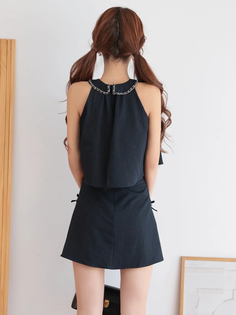 AngelR エンジェルアール ワンカラーアメスリチェーンリボンプリーツ