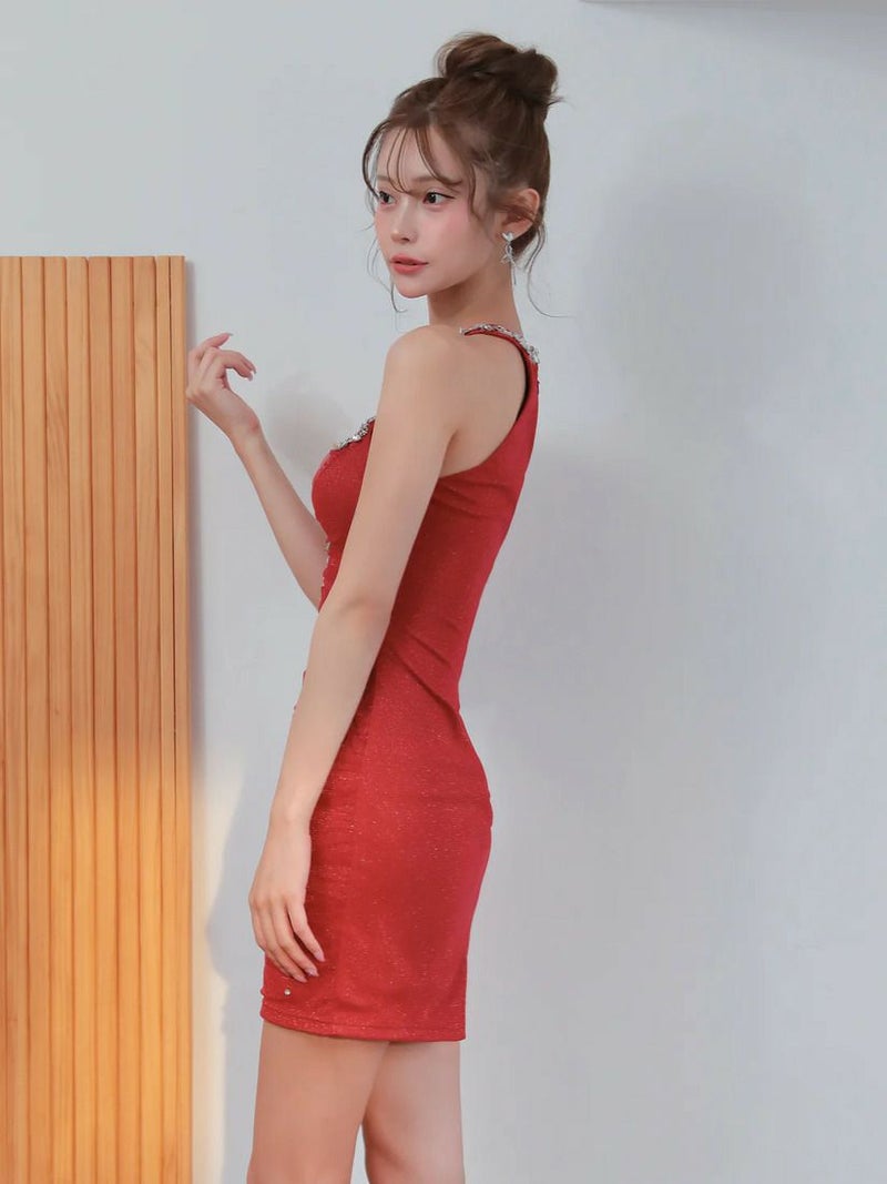 AngelR エンジェルアール ホルターネックビジューウエストカットラメメッシュタイトミニドレス ar25870