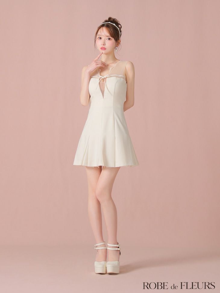 ROBE de FLEURS ローブドフルール センターリボンシアーチュールフレアミニキャバドレス fm3798