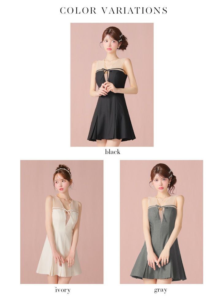 ROBE de FLEURS ローブドフルール センターリボンシアーチュールフレアミニキャバドレス fm3798