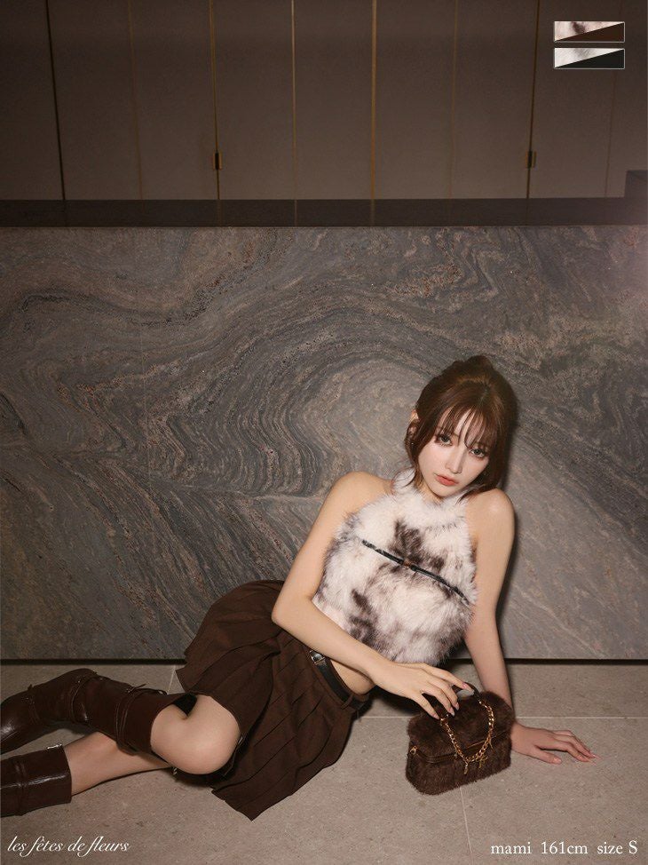 【XSサイズあり】Les fetes de fleurs レフェットデフルール mode fur belted setup dress LF4632-c