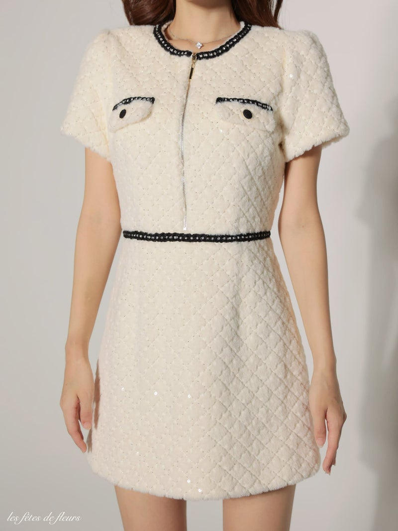 【XSサイズあり】Les fetes de fleurs レフェットデフルール scintiller fur mini dress LF4637-c