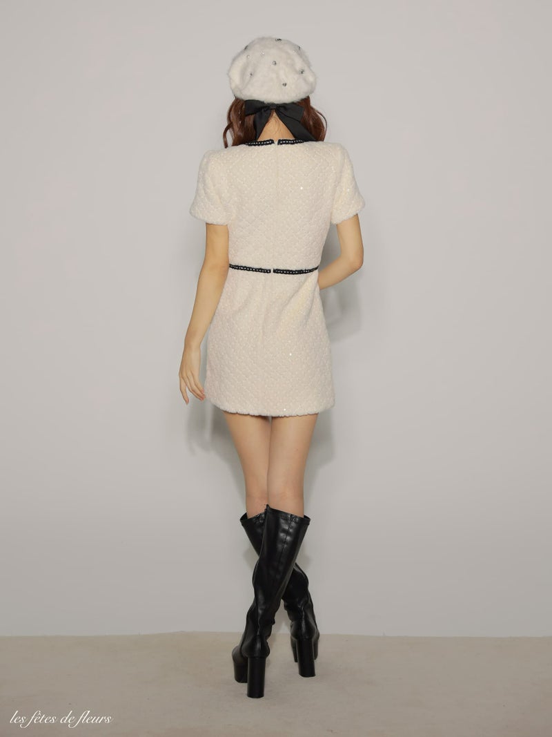 【XSサイズあり】Les fetes de fleurs レフェットデフルール scintiller fur mini dress LF4637-c