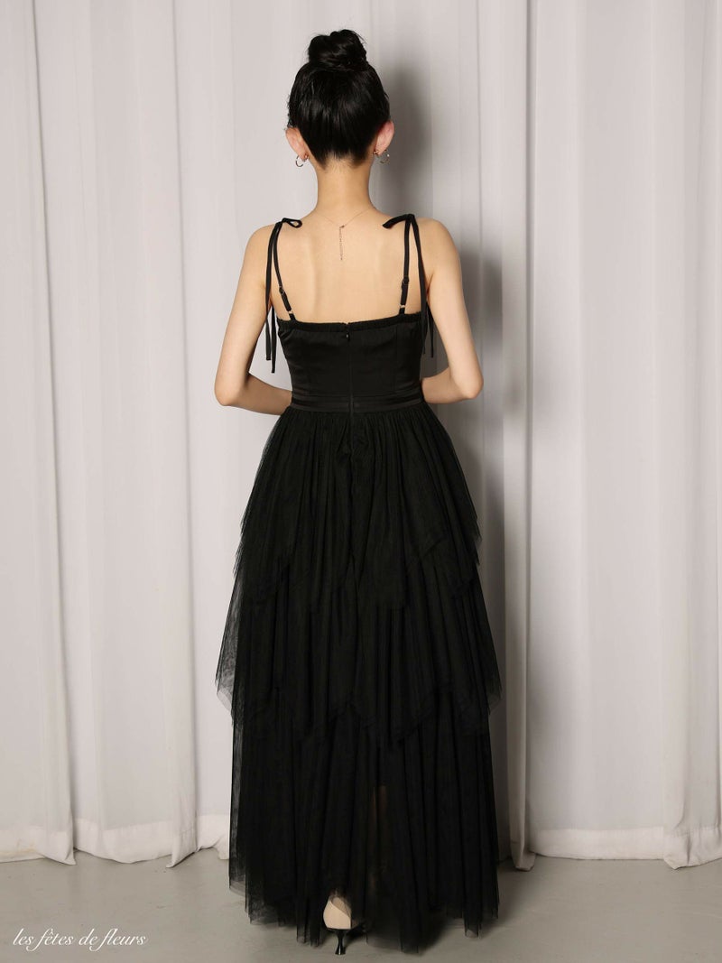 【XSサイズあり】Les fetes de fleurs レフェットデフルール luxe tulle long dress LF4636-c