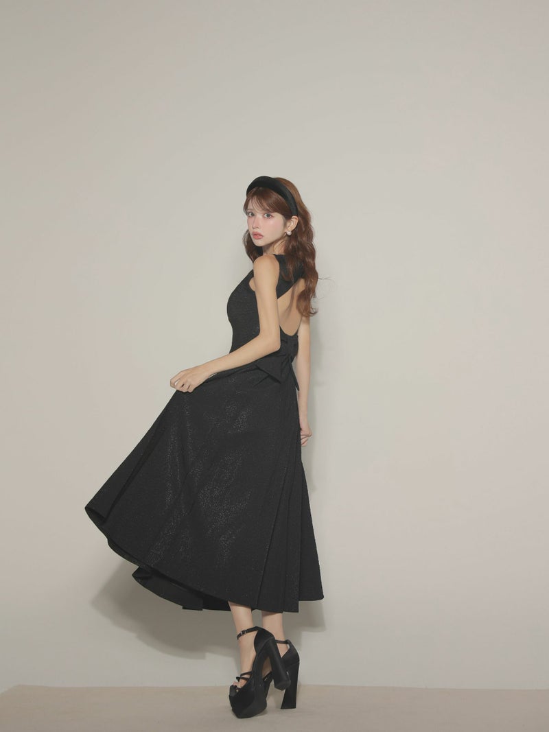 【Lサイズあり】charmer jacquard back ribbon long dress LF4635-c