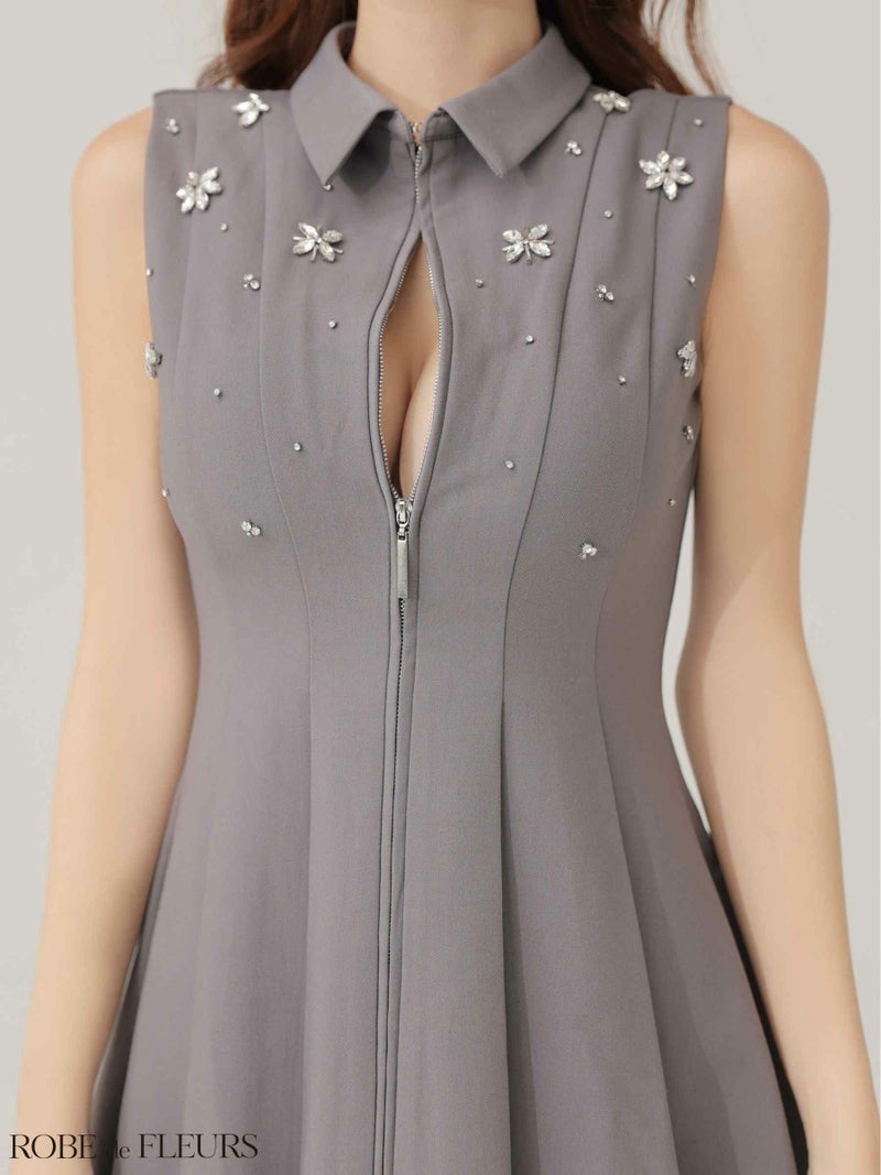 ROBE de FLEURS ローブドフルール 【XS～Lサイズあり】襟付きノースリーブフレアミニキャバドレス fm4156-c