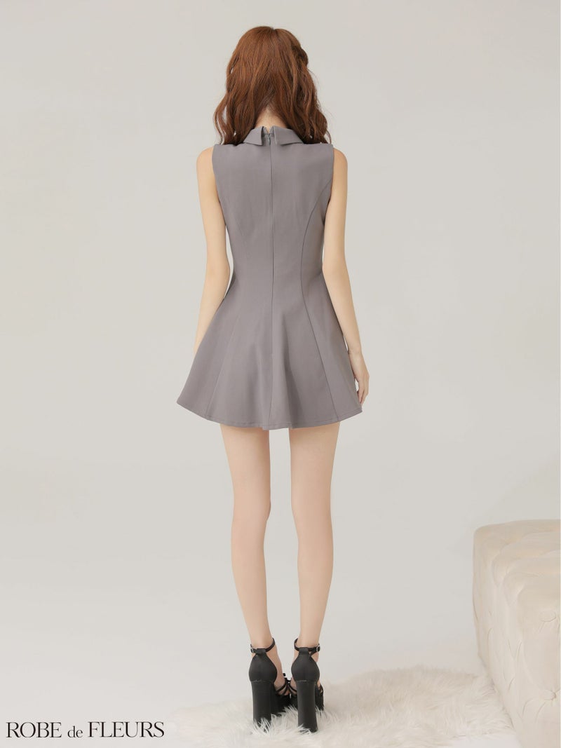 ROBE de FLEURS ローブドフルール 【XS～Lサイズあり】襟付きノースリーブフレアミニキャバドレス fm4156-c