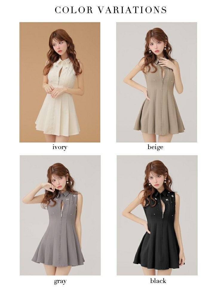 ROBE de FLEURS ローブドフルール 【XS～Lサイズあり】襟付きノースリーブフレアミニキャバドレス fm4156-c