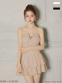 ROBE de FLEURS ローブドフルール 【XSサイズあり】 リボンフリルスカートフレアベアミニキャバドレス fm4600-c