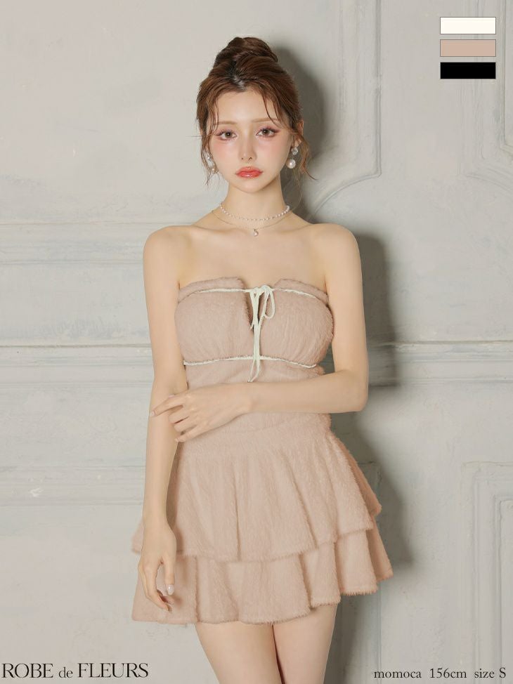 ROBE de FLEURS ローブドフルール 【XSサイズあり】 リボンフリルスカートフレアベアミニキャバドレス fm4600-c