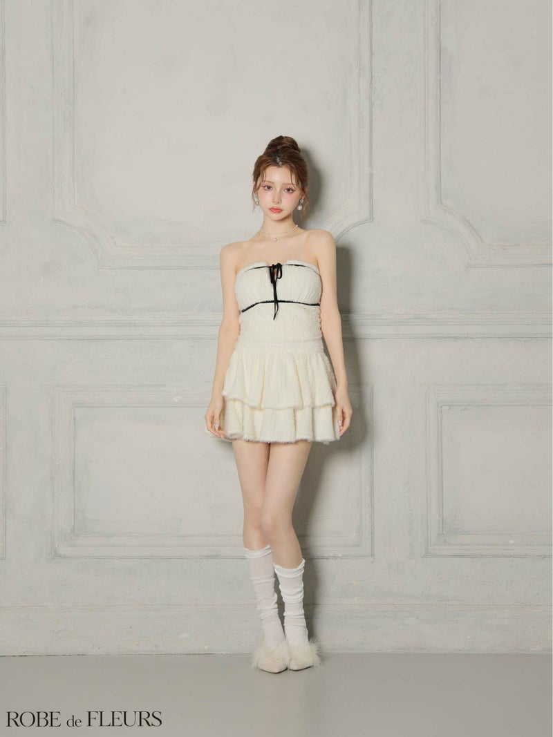 ROBE de FLEURS ローブドフルール 【XSサイズあり】 リボンフリルスカートフレアベアミニキャバドレス fm4600-c
