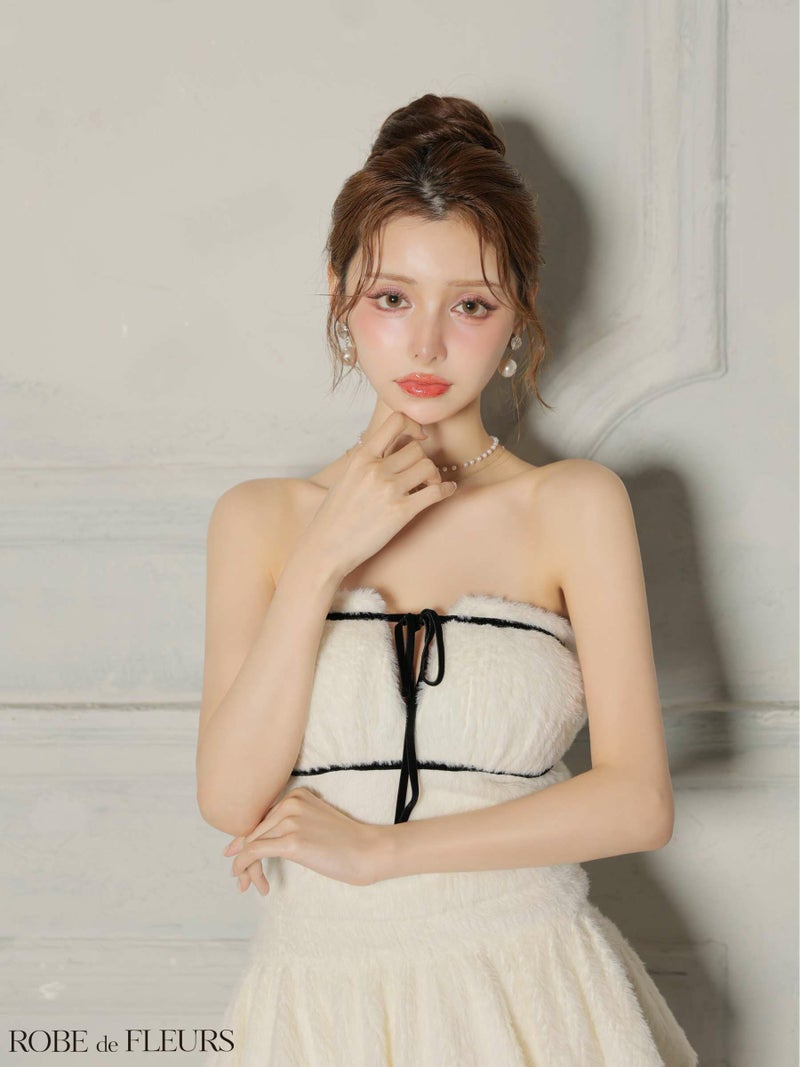 ROBE de FLEURS ローブドフルール 【XSサイズあり】 リボンフリルスカートフレアベアミニキャバドレス fm4600-c